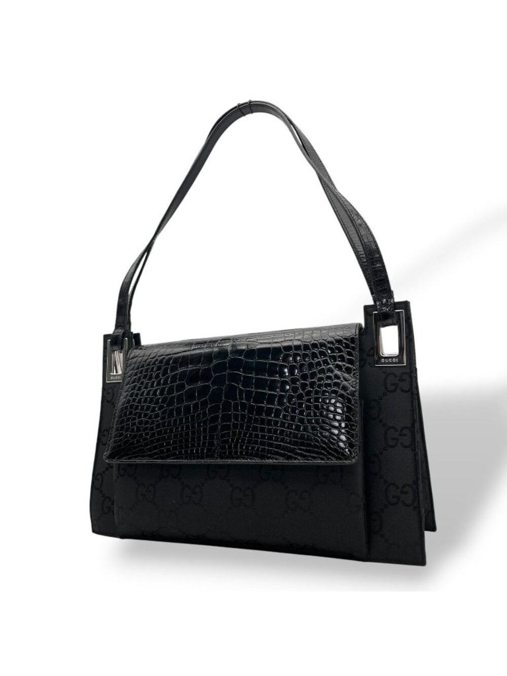 Gucci Shoulder Bag Nylon Patent Croco